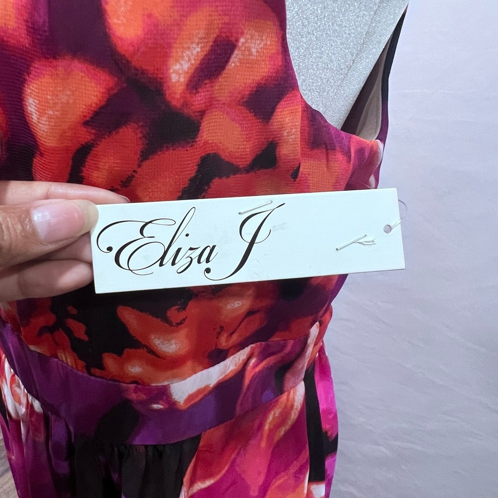 Eliza J Sleeveless Halter Neck Floral Print Chiffon A-line Pleated Maxi Dress 12 - Picture 6 of 12